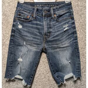 AMERICAN EAGLE Jean Shorts Men 26 Blue Distressed Cut Off Bermuda Jorts Airflex